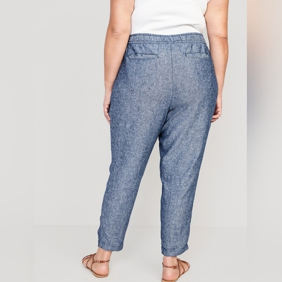 High-Waisted Chambray Cropped Linen-Blend Tapered Small Blue Pants-Women OldNavy - Picture 11 of 13